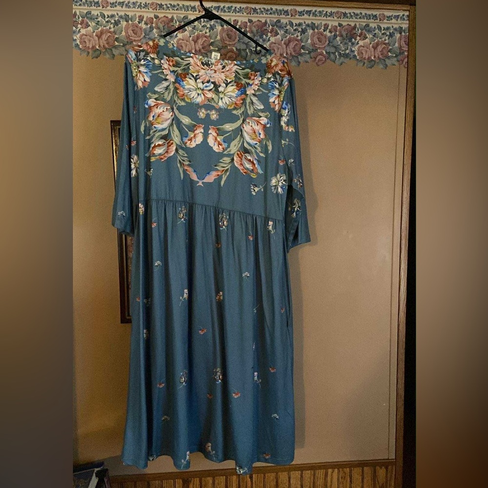 Women’s blue floral pink dowey brand plus size dress. Size 1x